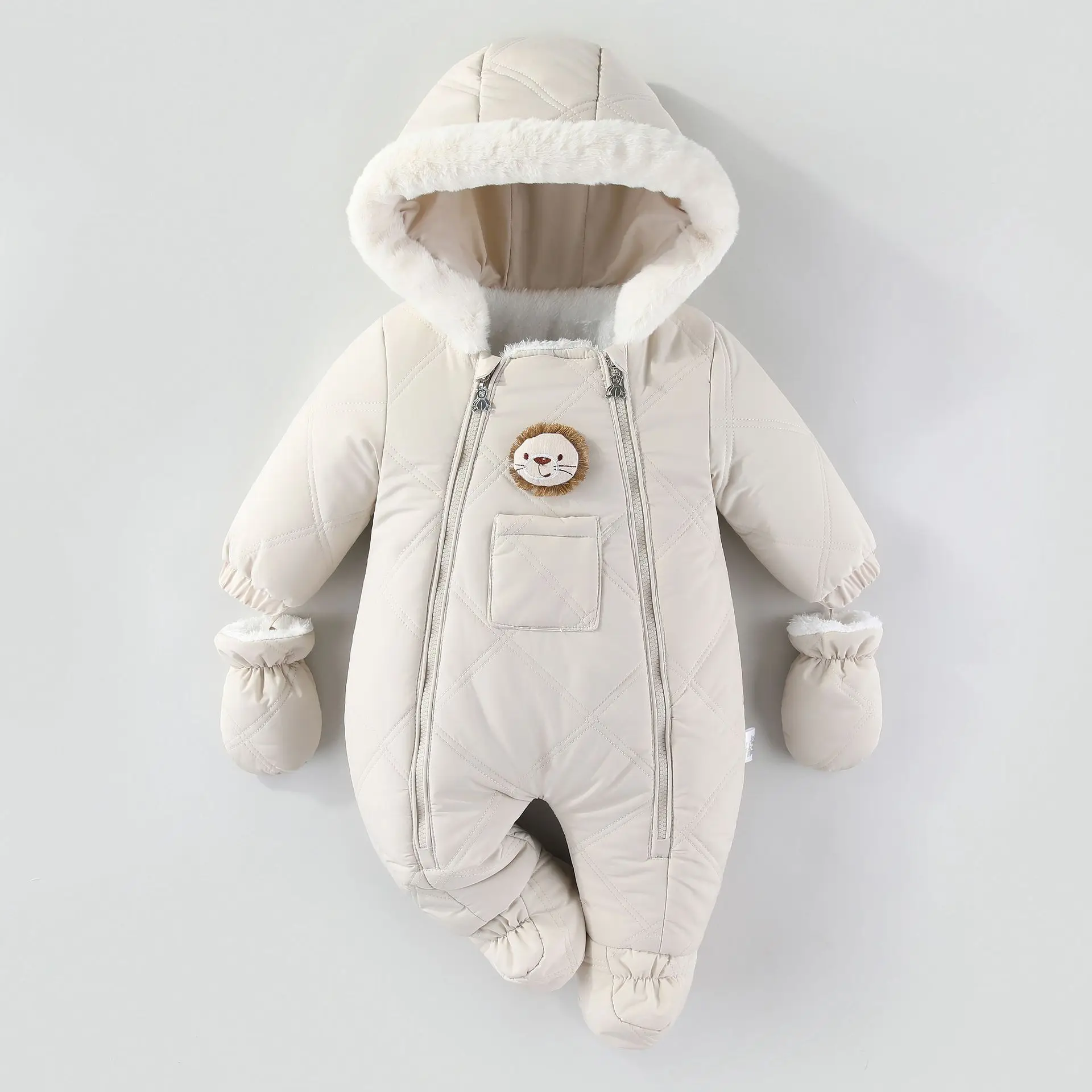 LILIGIRL Winter Newborn Baby Girl Jumpsuit, Thickened Warm Hooded Jumpsuit Newborn Baby Boy Outdoor Clothing  0-18 Months