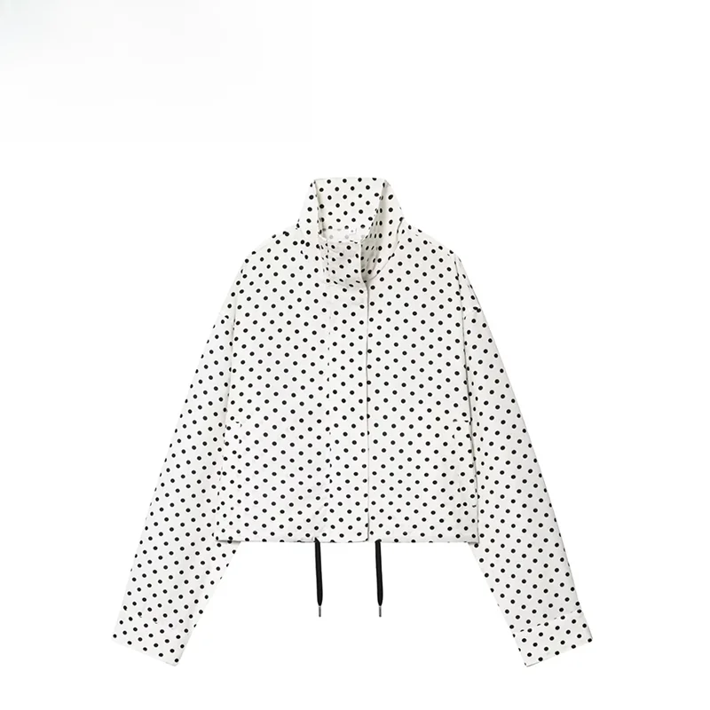 

Zr Autumn New Women's Long Sve Bubble Dstring Polka Dot Coat Loose Fit Polyester Fabric Ladies Outerwear