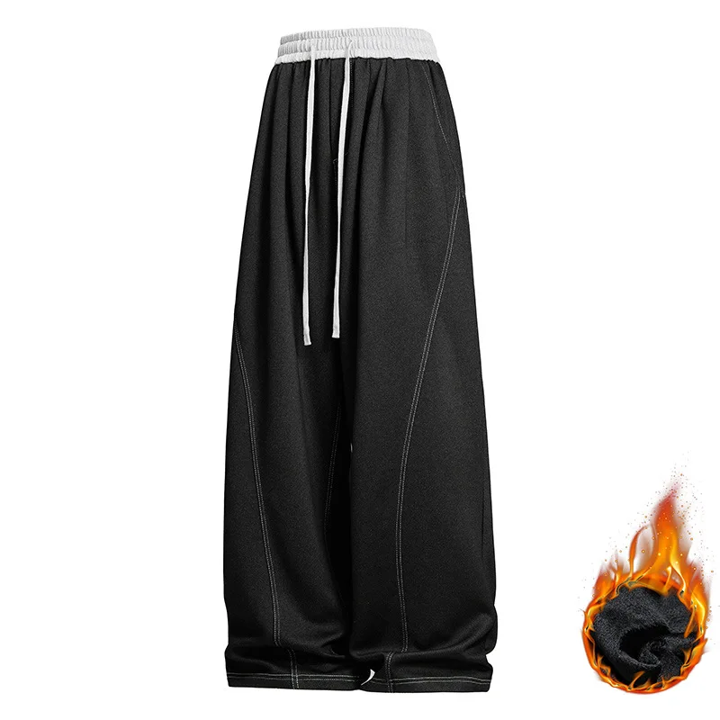 

Мужские джинсовые брюки больших размеров с флисовой подкладкой, повседневные, прямого кроя, теплые, свободные, со средней посадкой, в американском стиле, из полиэстера