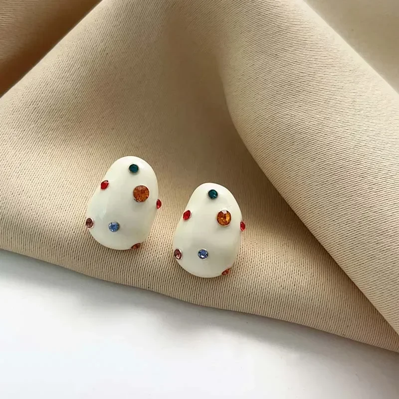 White Oil Drip Zircon Stud Earrings