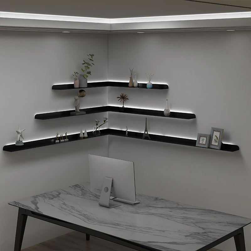 Modern Corner Display Shelf Iron Wall-mounted Showcase Stand for Living Room Floating Storage Rack for Home Decorative Shelves
