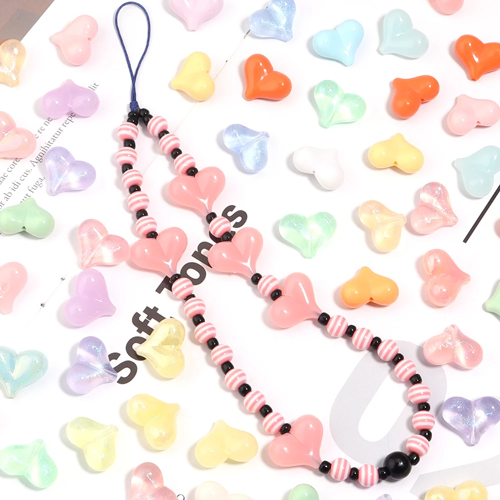 30 Stück/Set Bunte Acryl-Pfirsichherz-Perlen, lose Abstandshalterperlen für die Schmuckherstellung, DIY Armband, Halskette, Zubehör – Detail 3