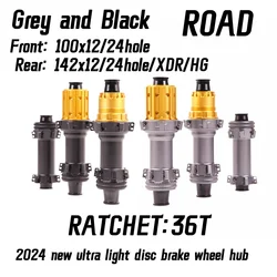 Black Grey ROAD 2024 Latest Ultra Light Road HUB, Star Ratchet 36T Bicycle Lock Brake Direct Pull HUB 24 Holes, 100-142XDR/HG