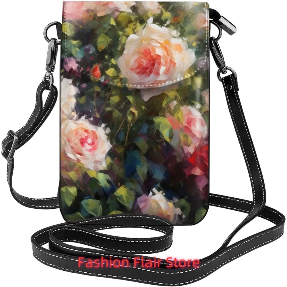 

Cute Funny Roses Crossbody Bag for Women PU Leather Small Travel Cell Phone Pouch Lightweight Mini Phone Purse Wallet Cross Body