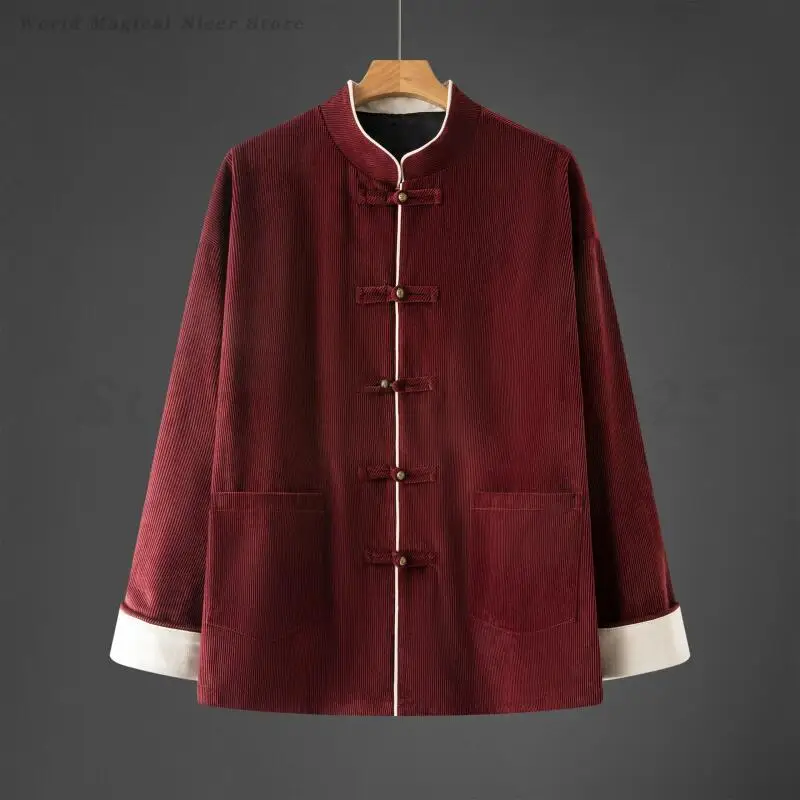 

Одежда Тан в китайском стиле, мужские праздничные новогодние куртки, осеннее и зимнее вельветовое пальто, традиционный китайский костюм, большие размеры 5XL