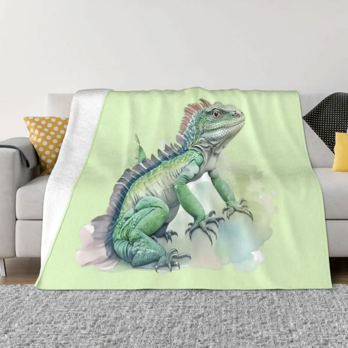 watercolor style, animal sticker Animals Series - cute iguana - pleasant iguana - animal wearing clothes Throw Blanket