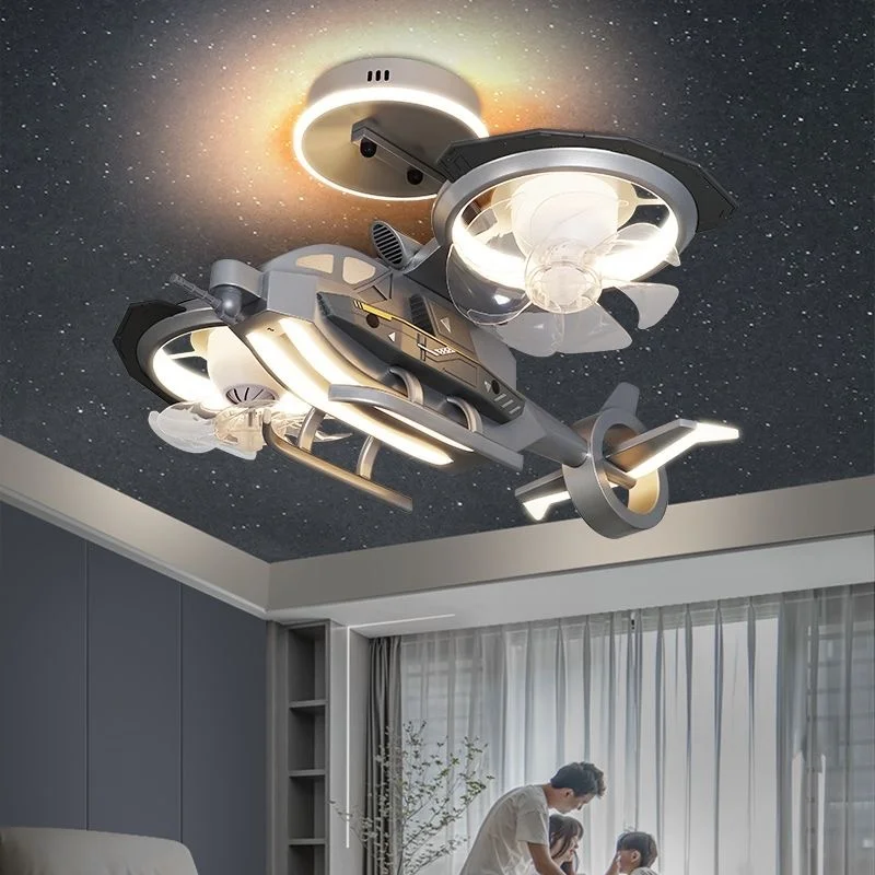 Airplane Fan Light Children's Room Boys' Bedroom Modern LED Light With Remote Control With Lighting Combat Helicopter Fan Light