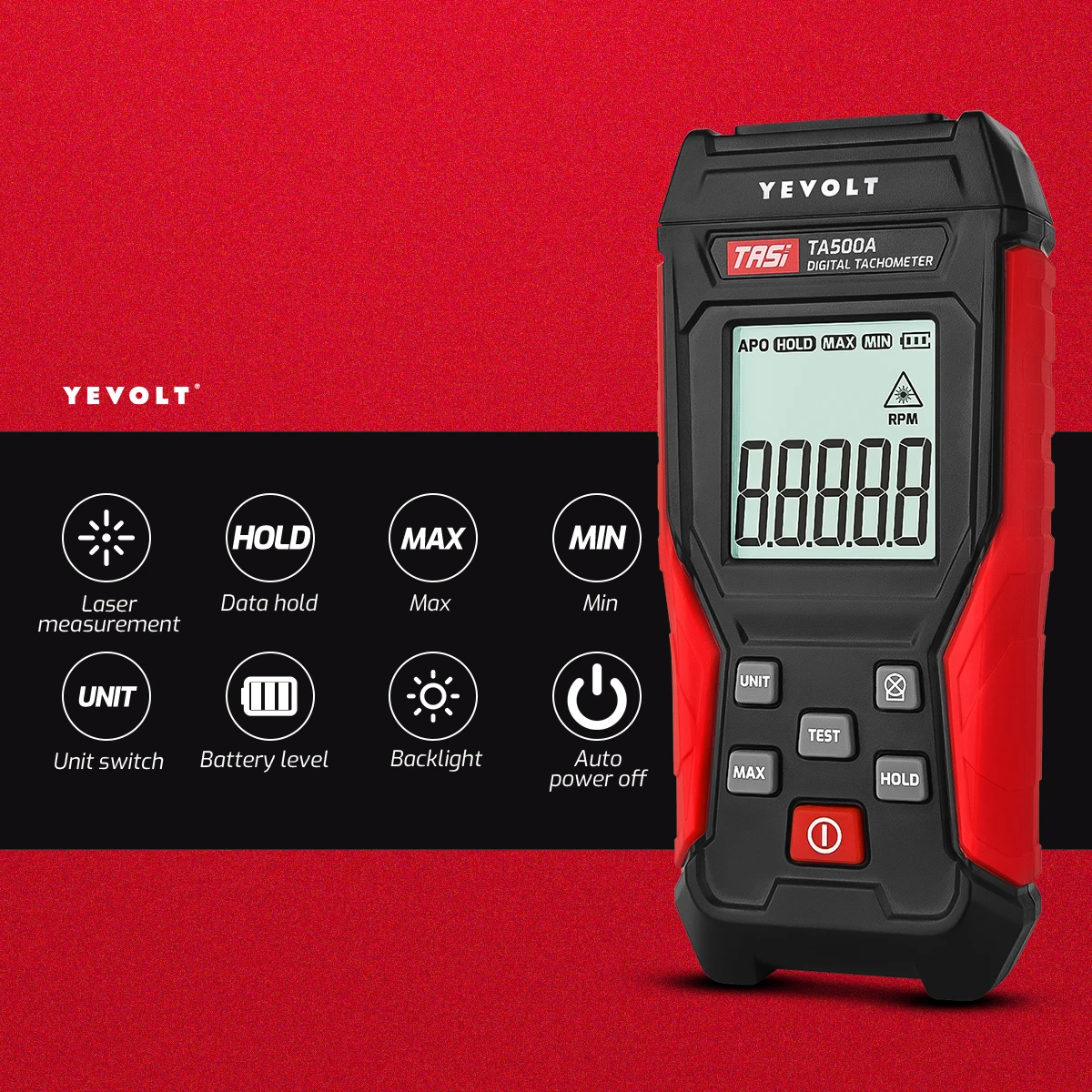 Imagem -02 - Yevolt Digital sem Contato Tacômetro Laser Foto Sensor Medidor de Contato Rpm Medidor de Velocidade Tester 2em Ta500a Ta500c