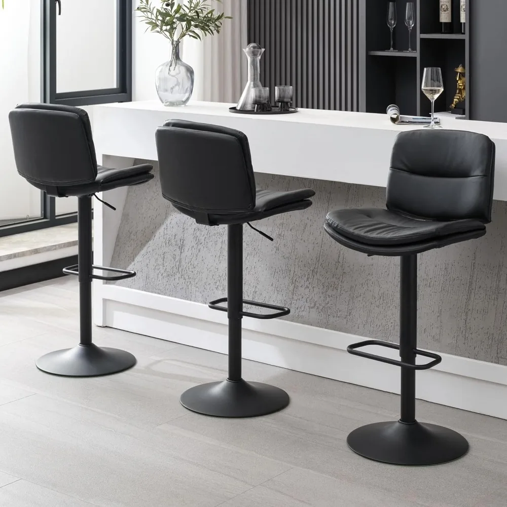 Swivel Bar Stools Set of 3, Double-Layer Upholstered Counter Height Bar Stools with Back, Adjustable Bar Stool 24