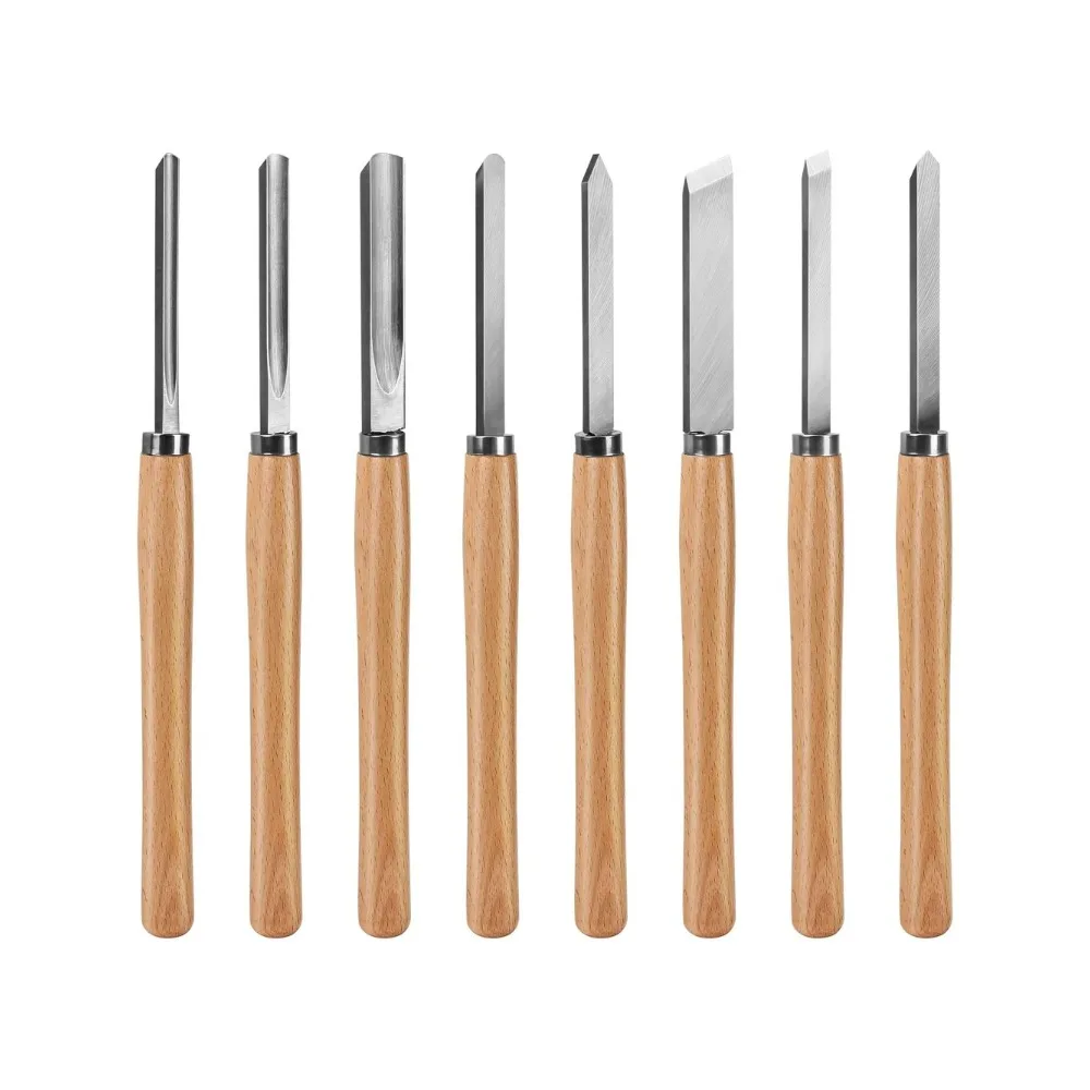 

Professional Wood Turning Chisel 8 pcs Set, Lathe Chisel Set with 2 Skew 1 Spear Point 1 Parting 1 Round Nose & 3 Gouge Tools