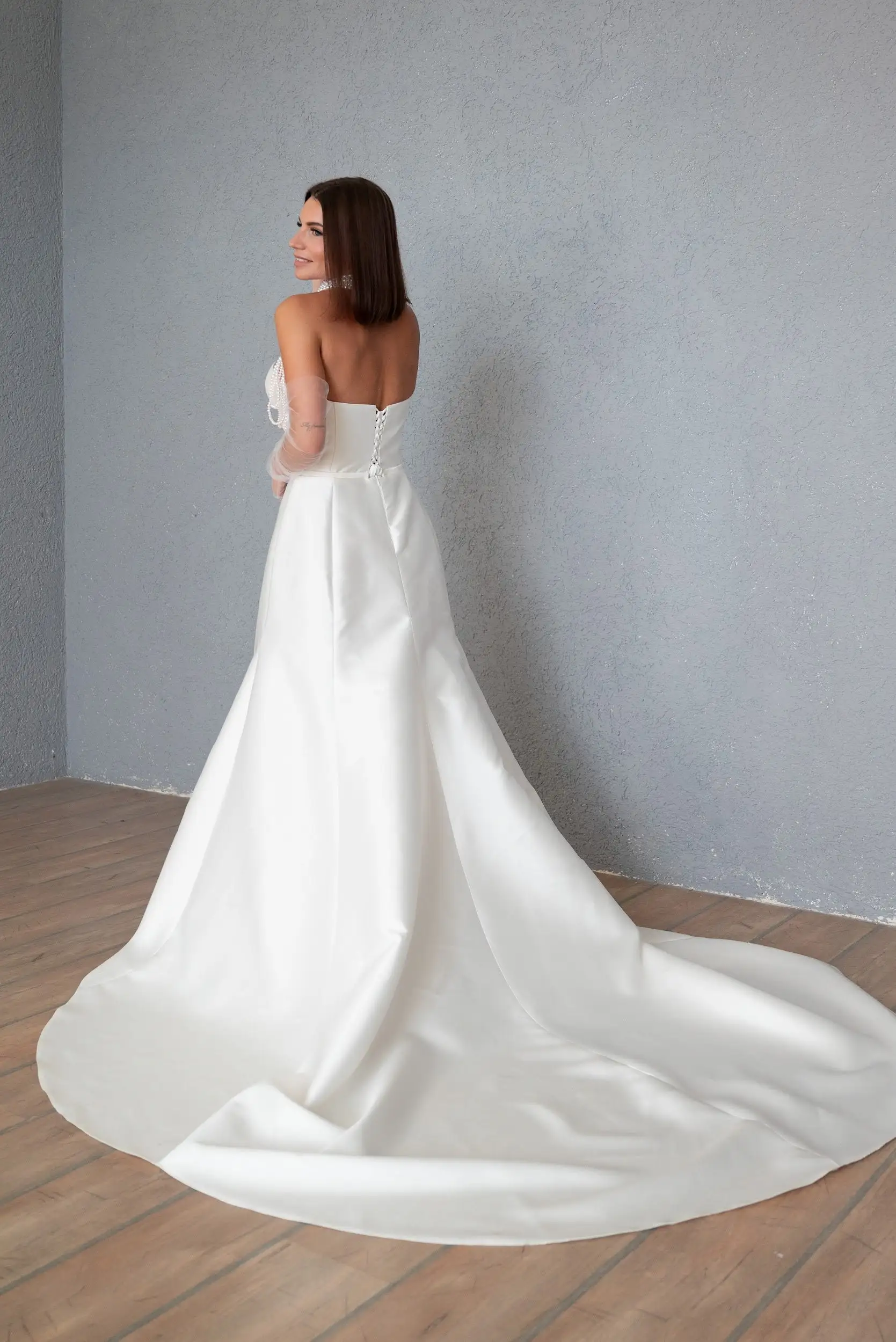 Detachable Puff-Sleeve Wedding Dresses  Elegantly Chiffon and Stain Princess Dress Custom Made