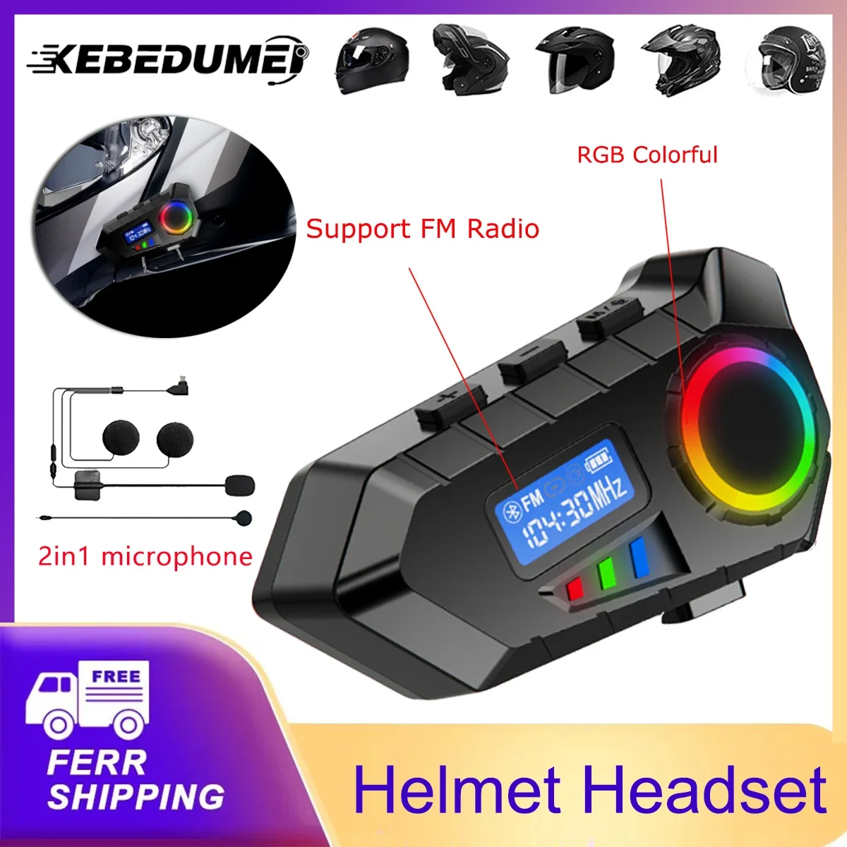 

Bluetooth 5.4 Motorcycle Helmet Headset Hands-free Call Phone Kit Waterproof Wireless Earphone MP3 Music Player With Flash Light