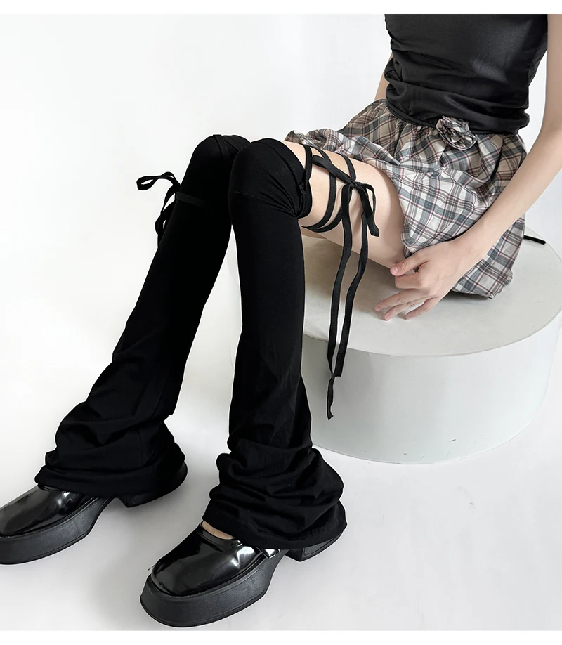 Y2K Damen-Beinlinge, vier Jahreszeiten, Fußabdeckung, langer Strumpf, JK Mädchen, einfarbig, über dem Knie, zum Binden, oberschenkelhohe Fußsocken – Detail 7