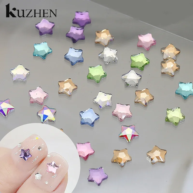 50 Pcs Star 4/6MM Glittering Flat Back Acrylic Crystals Mini Nail Art Rhinestones Color 3D DIY Manicure Decorations Diamond