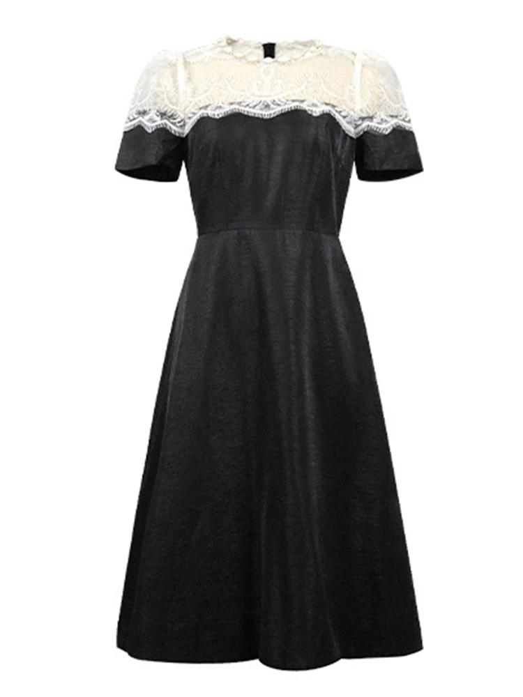 Elegant Celebrity Evening Dress Women's See Through White Lace Short Sleeve Sea Shell Neckline Pockets Swing Robe Party Vestidos