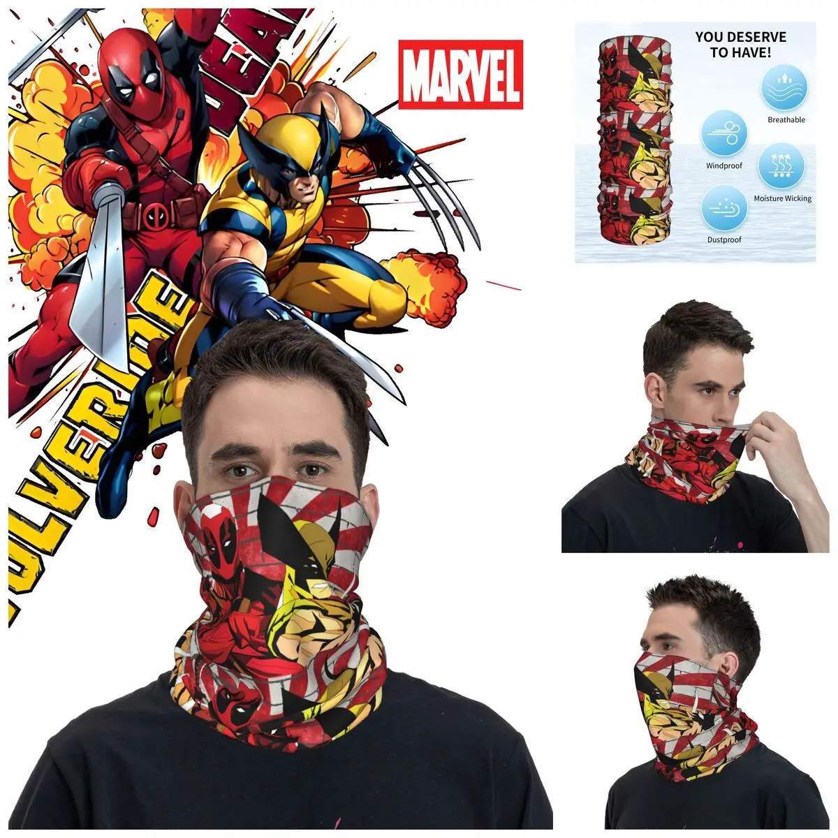 Popular Movies Motocross Bandana Neck Gaiter Printed Deadpool & Wolverine Face Scarf Running Unisex Adult Windproof