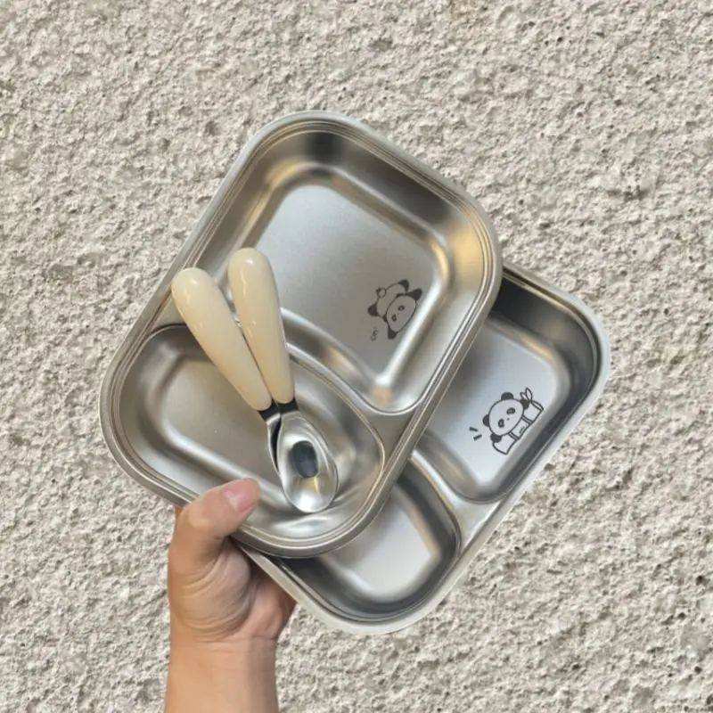 

Square 304 Stainless Dining Plate Steel Divided Snack Dessert Lunch Box Anti Fall Multi Compartment Kids School Lunch Box With