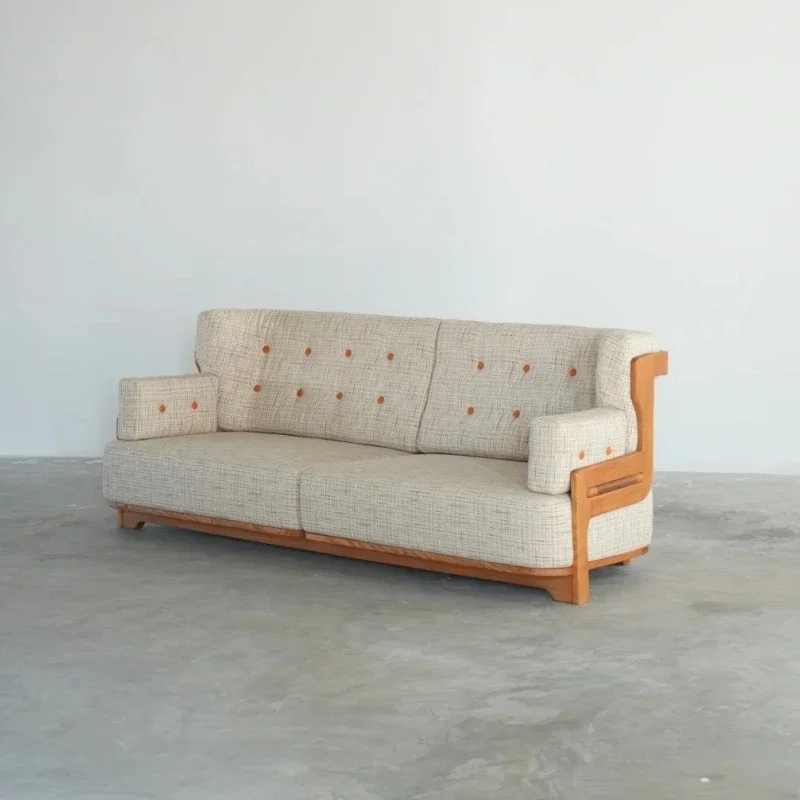 A Medieval solid wood sofa, home backrest sofa, modern simple casual wabi sofa