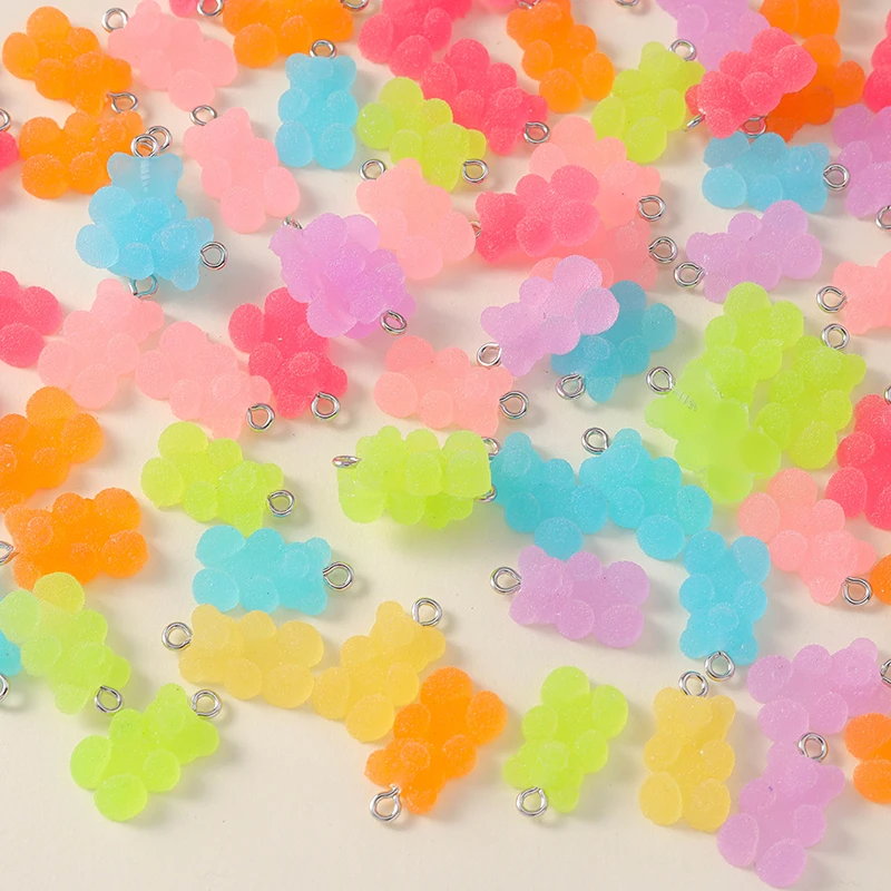 Leslie 20Pcs 7 Color Colorful Bear Charms Resin Glitter Candy Color Gummy Bear Pendant Necklace Bracelet Keychains DIY Accessory