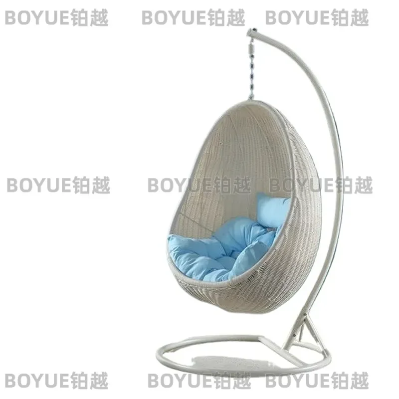 Wicker Hanging Egg Chair Swing with Cushion Iron Frame Nest Basket for Patio Garden Balcony Indoor Outdoor Relaxing Hammock