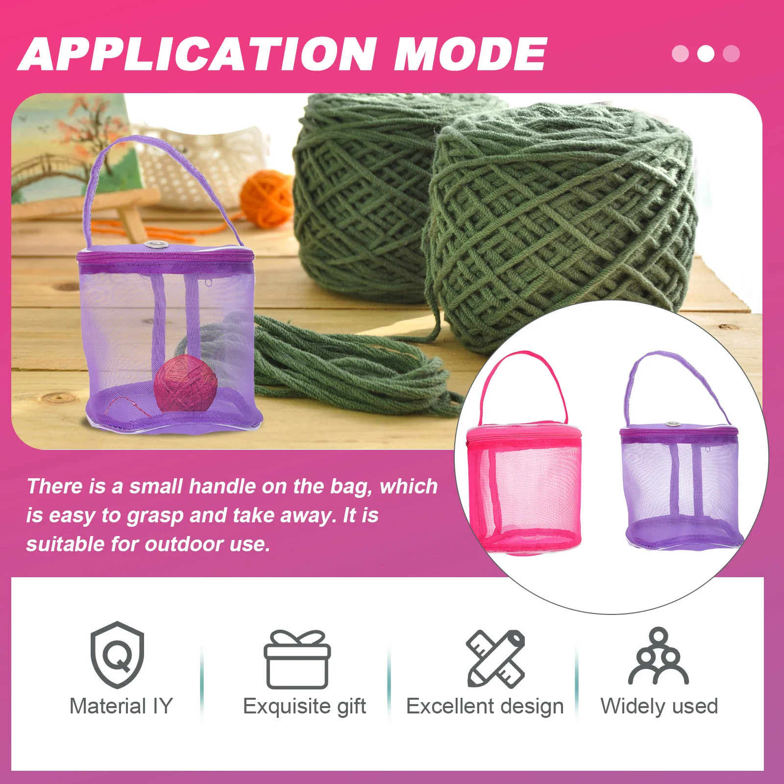 

2Pcs Portable Knitting Tool Bag Woolen Yarn Pouch Mesh Design Yarn Balls Organizer for Travel Embroidery Mesh Design Bag