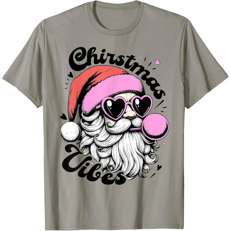 Camiseta vintage rosa Papai Noel vibrações de Natal soprando bolha Pjs