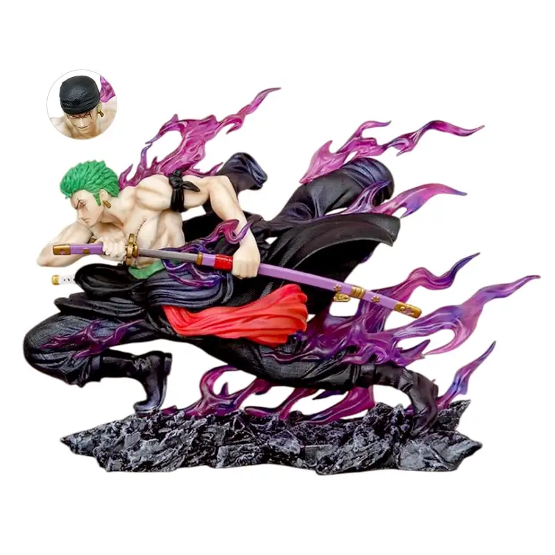 20cm One Piece Figure Roronoa Zoro Anime Figures Pvc Gk Zoro Statue Figurine 2 Heads Model Doll Ornament Collection Toys Gift