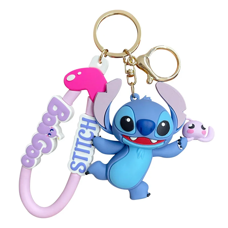 Disney Stitch Keychain Kawaii Cartoon Glue Action Figure Children's Backpack Pendant Couple Bag Keychain Children Toy Decoration