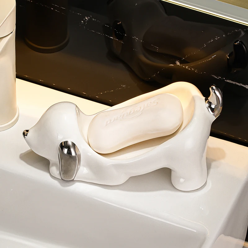 لطيف الكرتون استنزاف صحن الصابون الإبداعية المنزل السيراميك السجق الكلب لا تراكم المياه بالوعة صندوق الصابون حامل الصابون