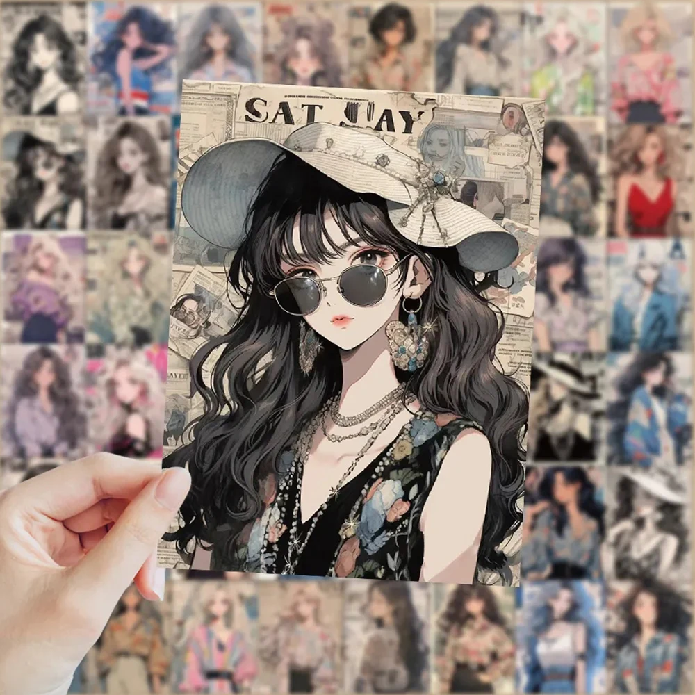 10/30/60 pçs vintage anime menina adesivos estéticos ins estilo bonito decalque brinquedo diy guitarra papelaria capacete dos desenhos animados graffiti adesivo