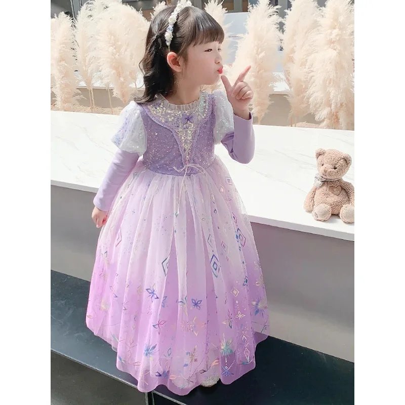 فستان الأميرة الشبكي المطرز بالترتر الأنيق للأطفال، فساتين بدون أكمام مزينة بفيونكة مطرزة، ملابس للفتيات الصغيرات مع ثوب