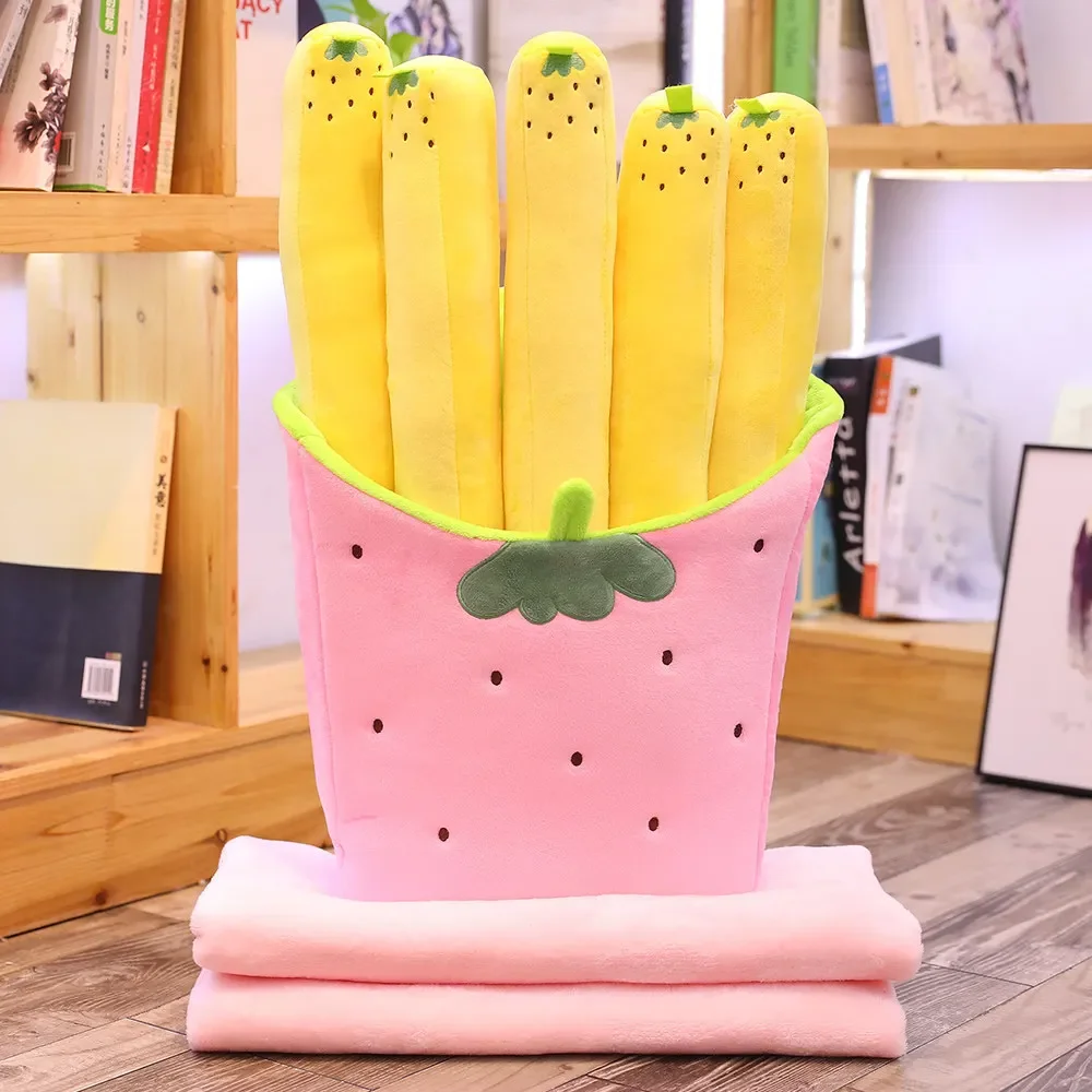 Doll+Blanket Creative cute cartoon fruit french fries Hold pillow air conditioning blanket strawberry pineapple plush toy gift