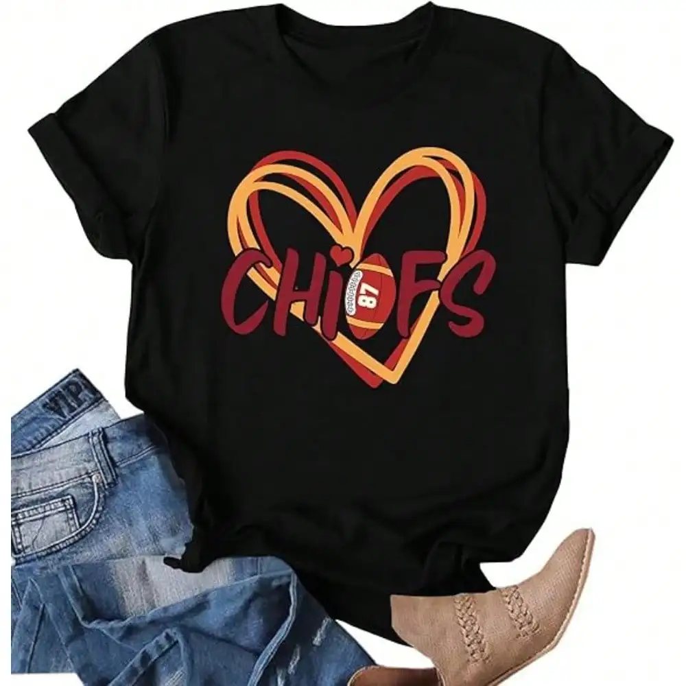 

Football Shirt For Women: Game Day Tshirt Heart Love Rugby Team Shirts Team Fans Tee Tops,Women T-Shirt,Gift For Women