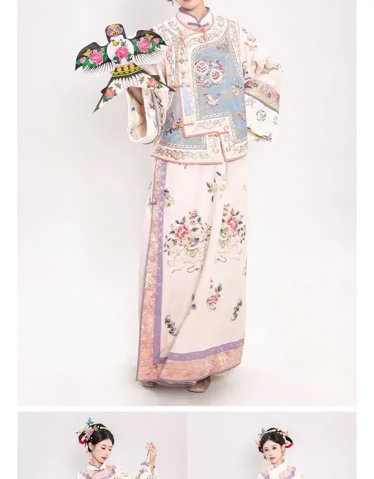 

Женский плащ Ханфу, юбка 2021, китайская шелковая вышитая принцесса Ханфу, полный комплект, древняя одежда с принтом династии Цин