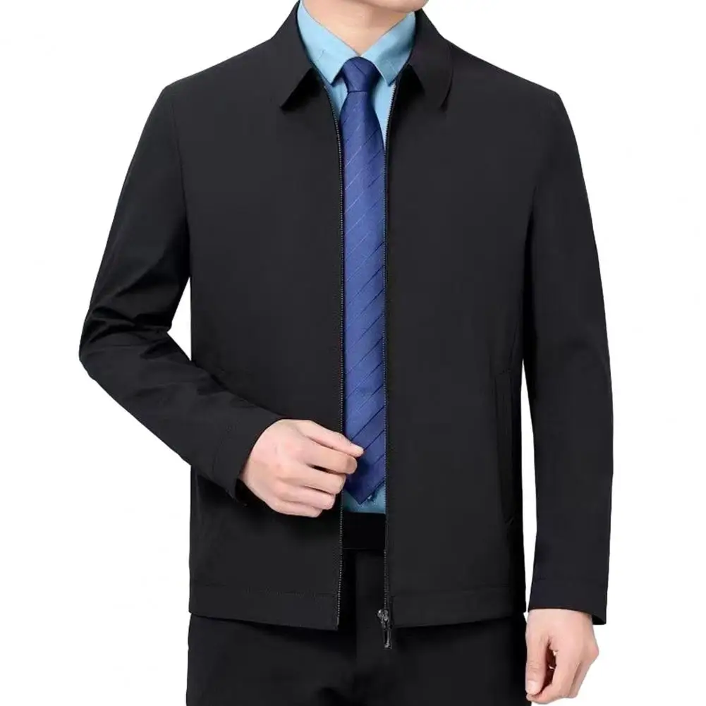 Men Clothing Stylish Men's Lapel Collar Business Jacket Slim Fit Solid Color Long Sleeve Zipper Cardigan A Outerwear Men