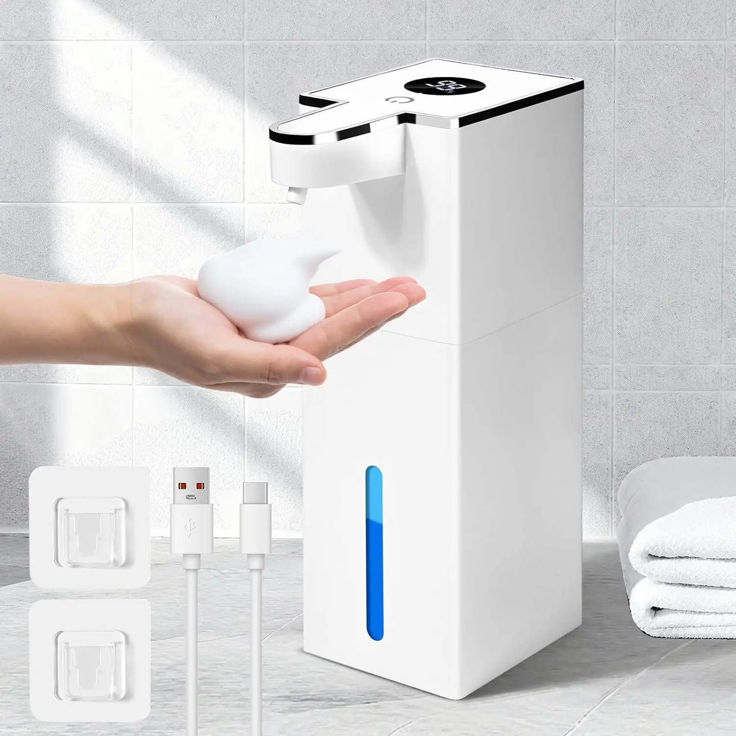 

Automatic Dish Soap Dispenser 380ml, Touchless Soap Dispenser, Hands-Free, Waterproof, 4 Adjustable Levels, Rechargeable