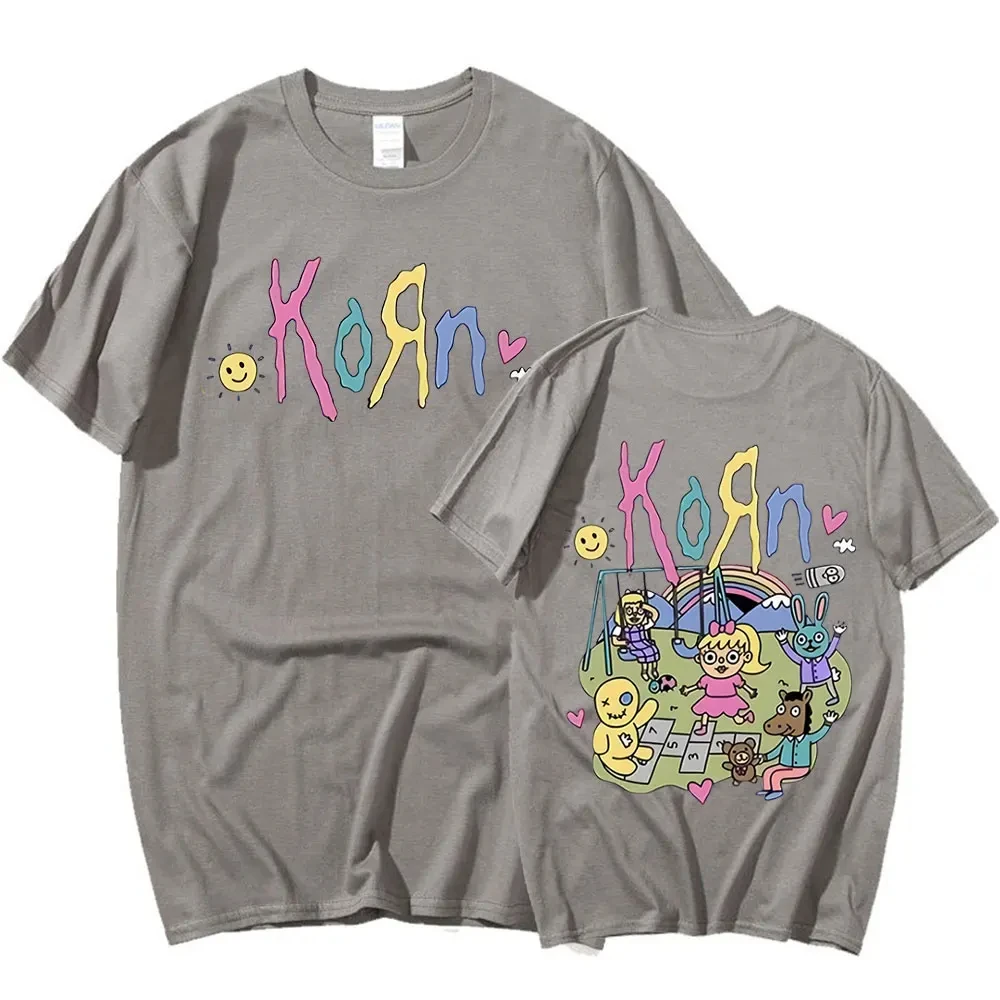 Camisetas de manga corta para hombre, Camisa de algodón con estampado de álbum de música, banda de Rock de dibujos animados Korn, ropa de calle