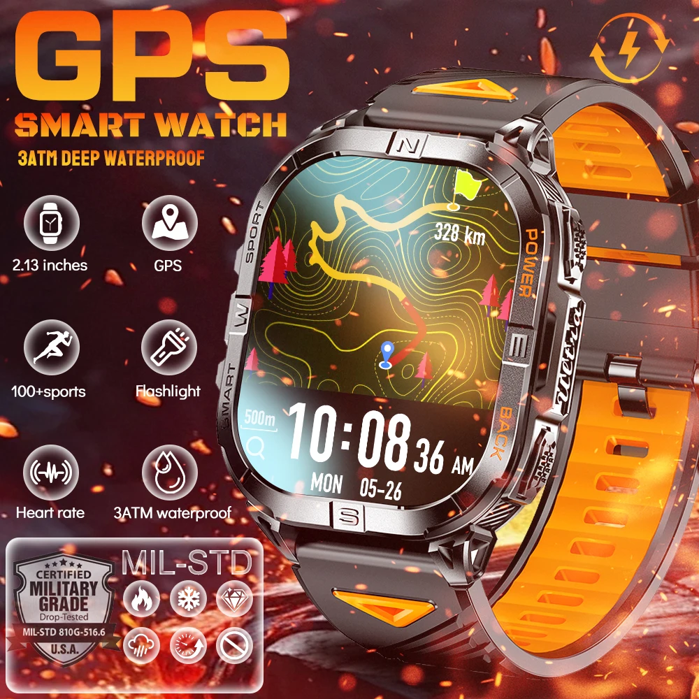 

2025 Men GPS Ultra-High Precision Positioning Smart Watch 580 mAh Battery Altimeter Compass 3ATM Waterproof Bluetooth Call Watch