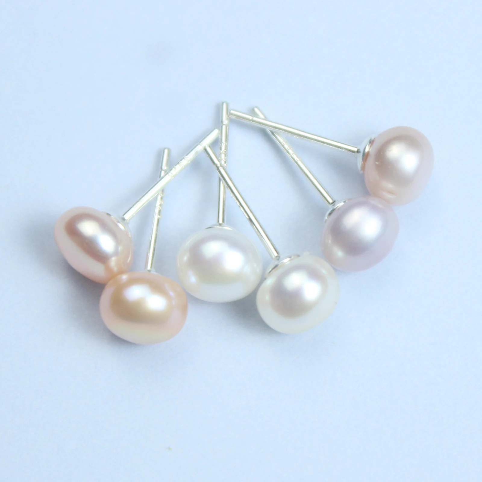 Real 925 Sterling Silver Earrings Natural Freshwater Pearl Stud Errings Jewelry for Women Fashion Birthday Gift