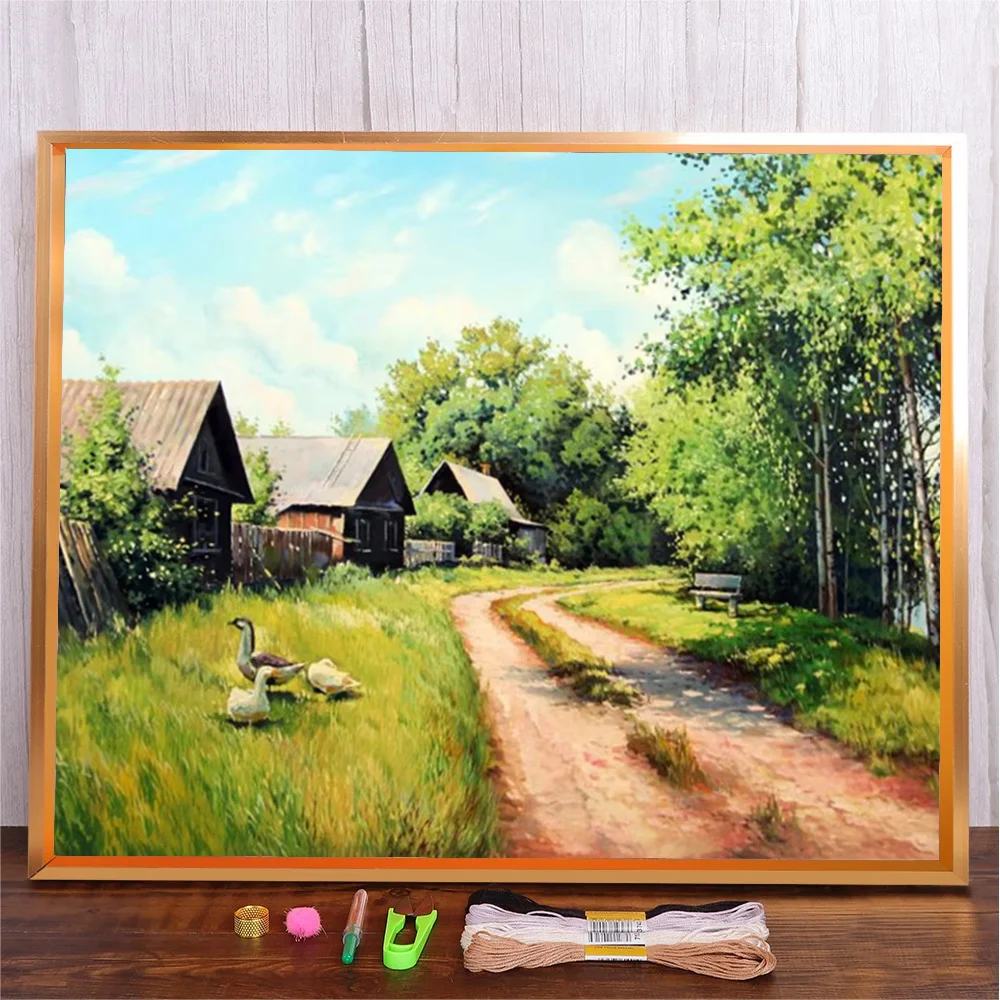 Landschap Prints Canvas Kruissteek Diy Handwerk Borduurwerk Dorp Landschap Woondecoratie 11ct 14ct Handwerk Schilderij Kits