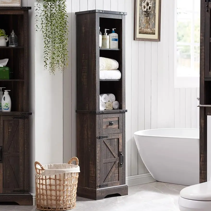 Bathroom Storage Cabinet,  with Adjustable Shelves & Storage Drawer, Tall Linen Tower for Bathroom, Living Room, Hallway