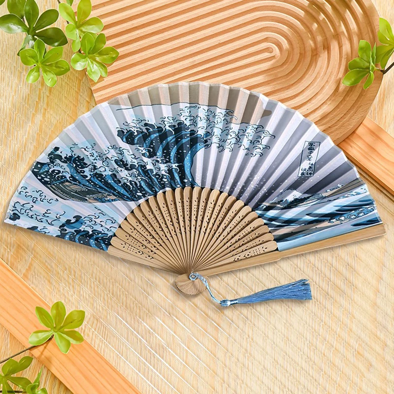Vinatge Wave Fan Portable Folding Fan Pocket Fan For Wedding Party Decoration Dancing Performances Gifts’