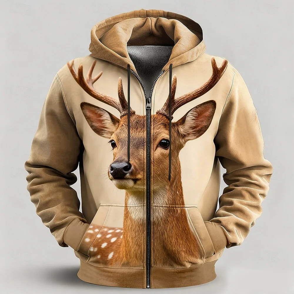

Камуфляжная толстовка с капюшоном с оленем, куртка, толстовка, модная повседневная толстовка с капюшоном для отдыха и охоты, коричневая, зеленая, на молнии, осенне-зимняя толстовка