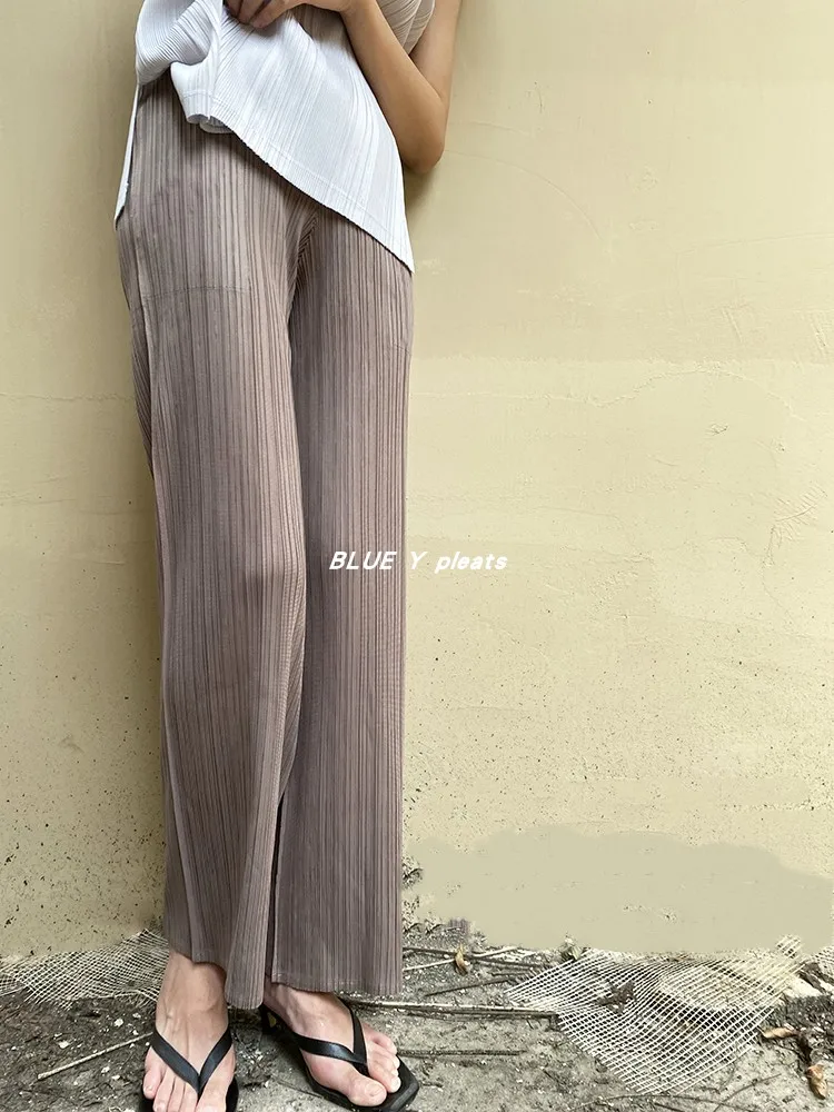 Imagem -04 - Miyake-calça Plissada Feminina Cintura Alta Comprimento do Tornozelo Reta Elegante Casual Clássico Coreano Cor Novo Roupa de Outono