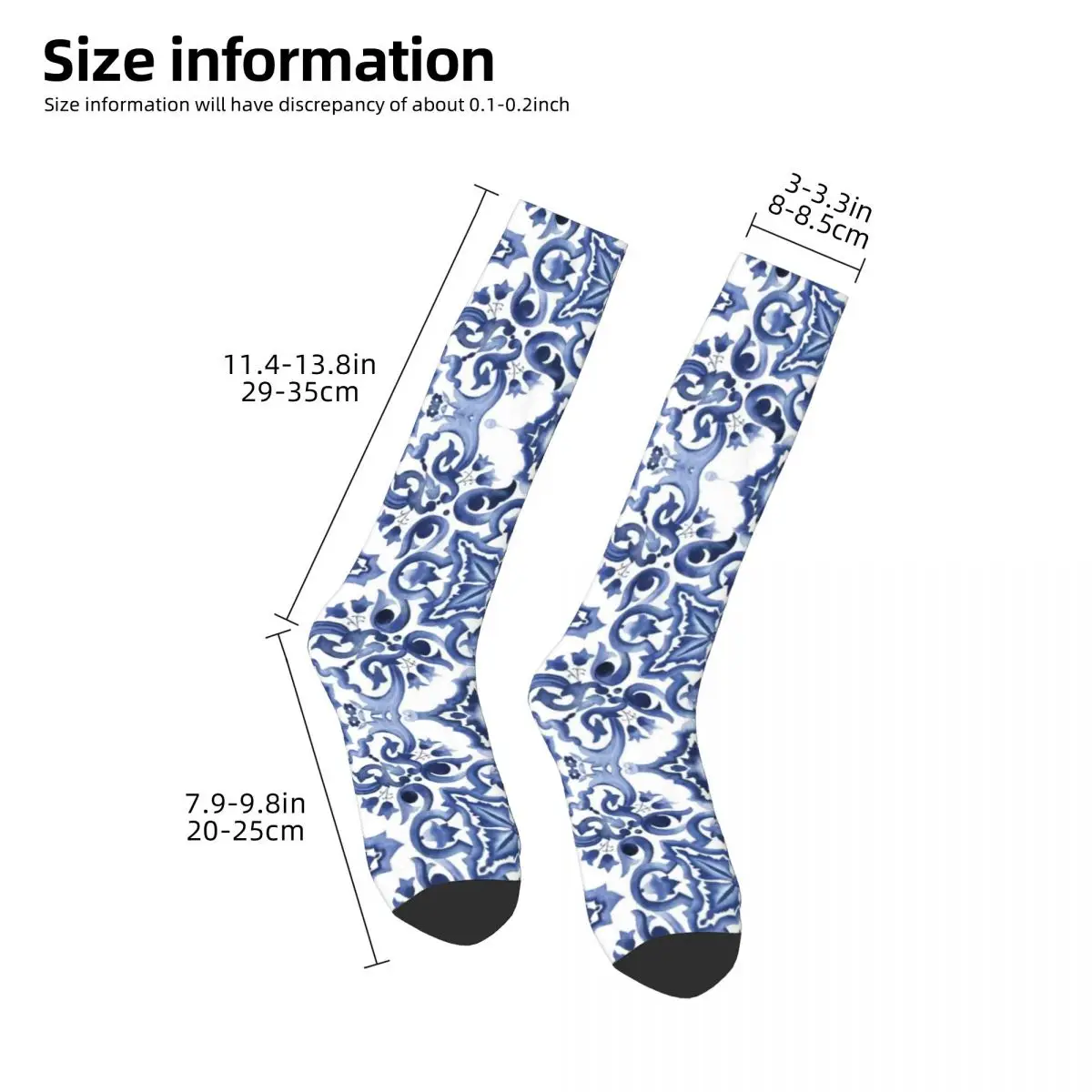 Blue Ornate Floral Mediterranean Sicilian Tile Socks Super Soft Stockings All Season Long Socks for Man\'s Woman Christmas Gifts