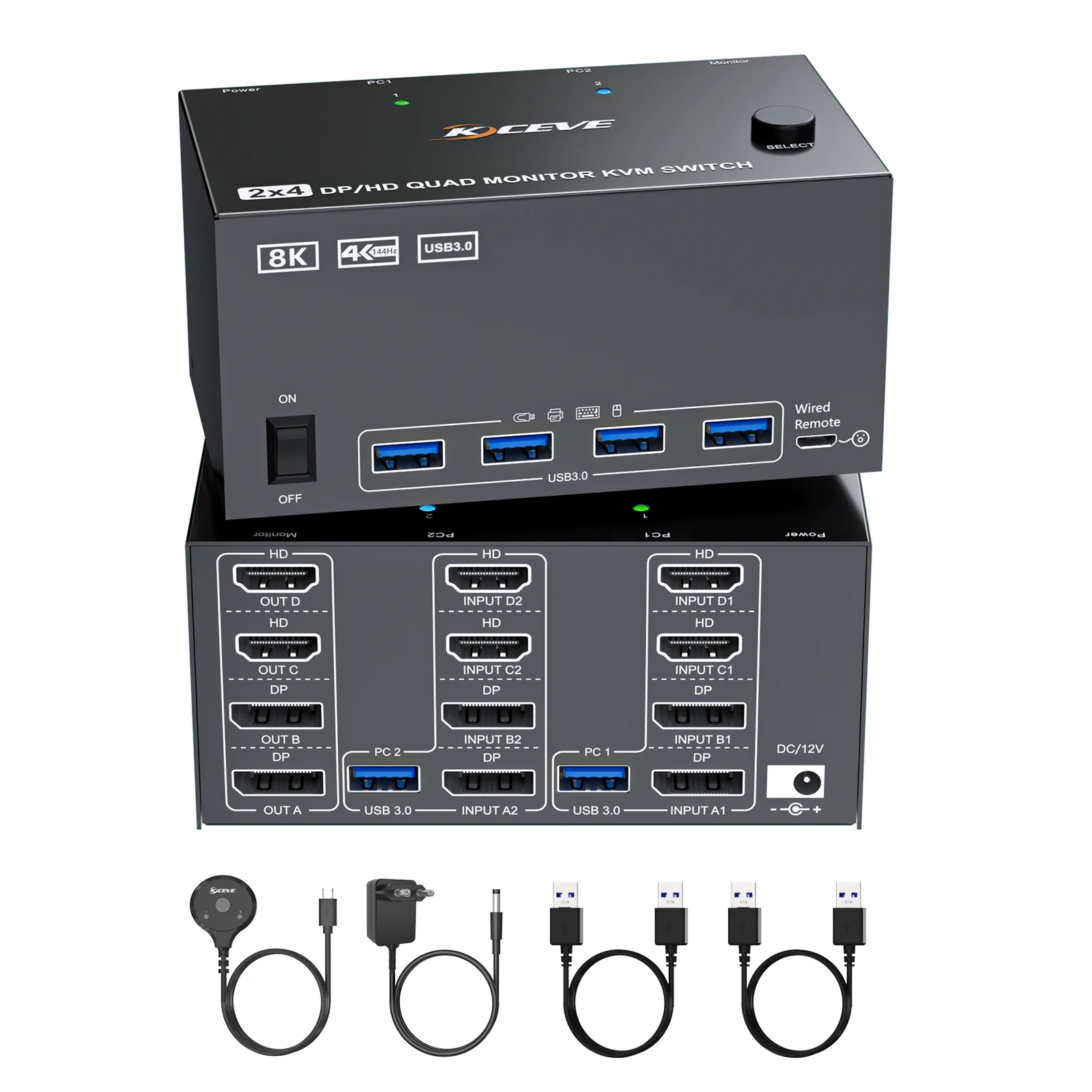 KVM Switch 4 Monitors 2 Computers 8K@60Hz/4K@120Hz, HDMI DP KVM Switches for 2 PC Sharing Quad Monitor and Keyboard Mouse #4