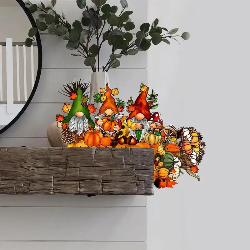 Pumpkin Door Corner Decor Pumpkin Acorn Sunflowers Pine Cone Autumn Front Door Sign Cartoon Gnomes Autumn Window Sill Decoration