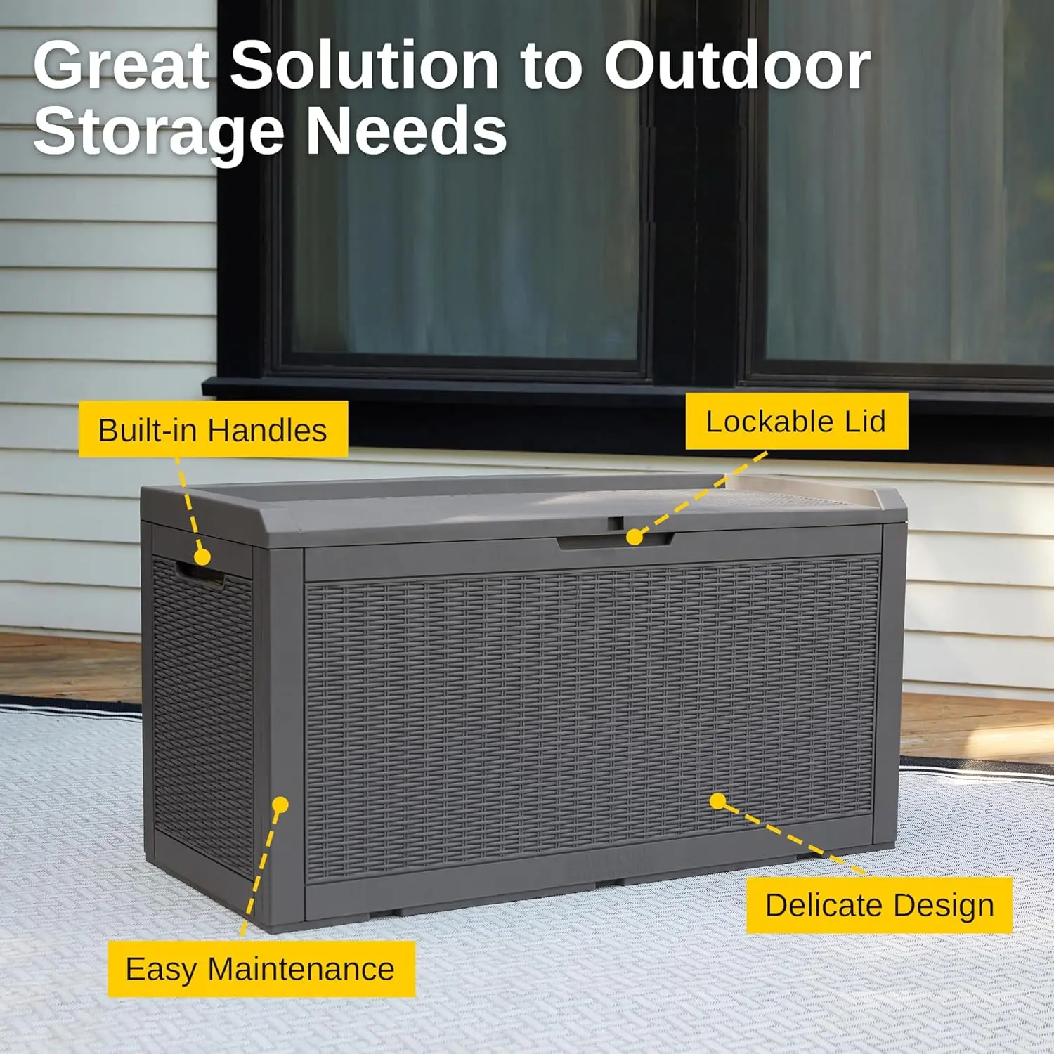 100 Gallon Large Deck Box, Outdoor Storage Box with Padlock for Patio Furniture, Patio Cushions, Gardening Tools, Pool