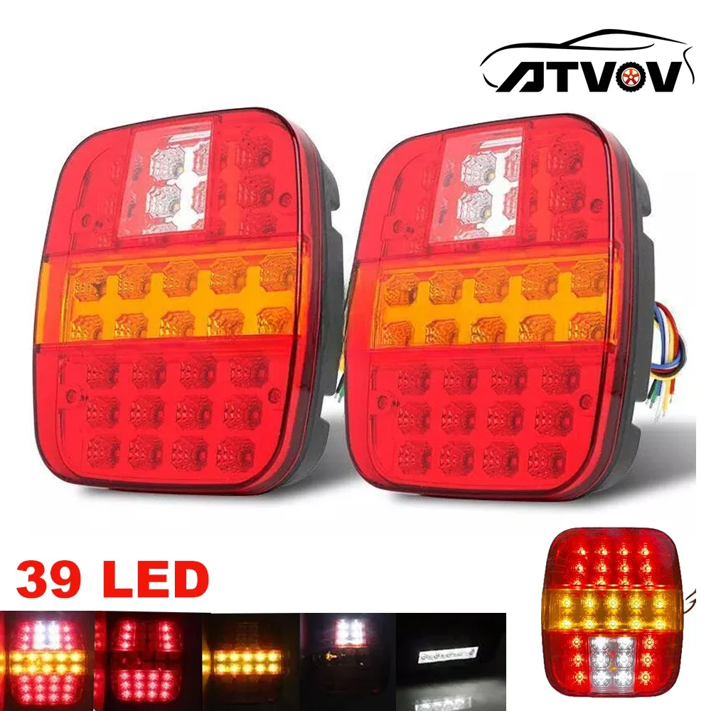 

ATVOV 2PCS 12V 24V 39 LED Rear Brake Stop Turn Tail Light License Plate Lamp Truck Trailer Van For Ford Jeep CJ YJ JK Wrangler