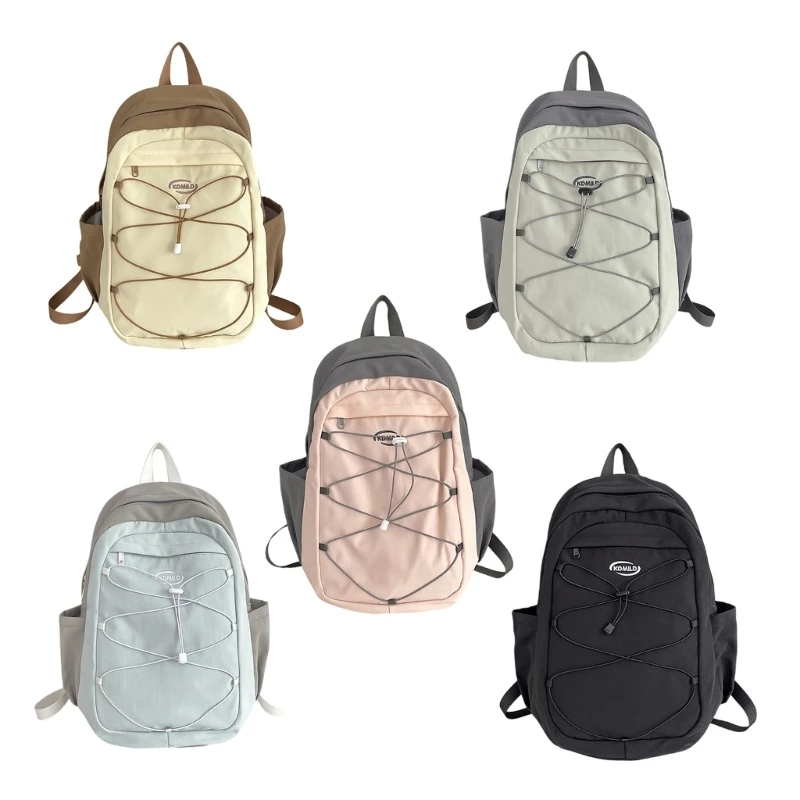 Harajuku Fashion Contrast Kleur Rugzak voor School Student Grote Capaciteit Laptoptas Reisdagrugzak met Bungee Koord